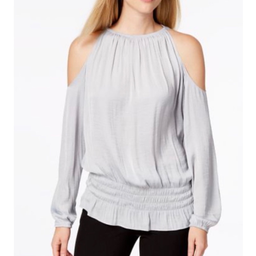 NEW Smocked Cold-Shoulder Top, Size Petite Large
